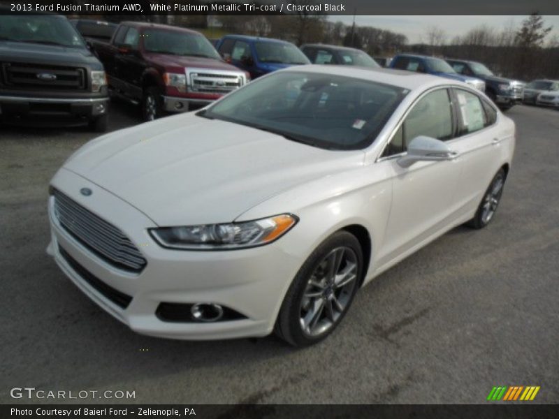 White Platinum Metallic Tri-coat / Charcoal Black 2013 Ford Fusion Titanium AWD