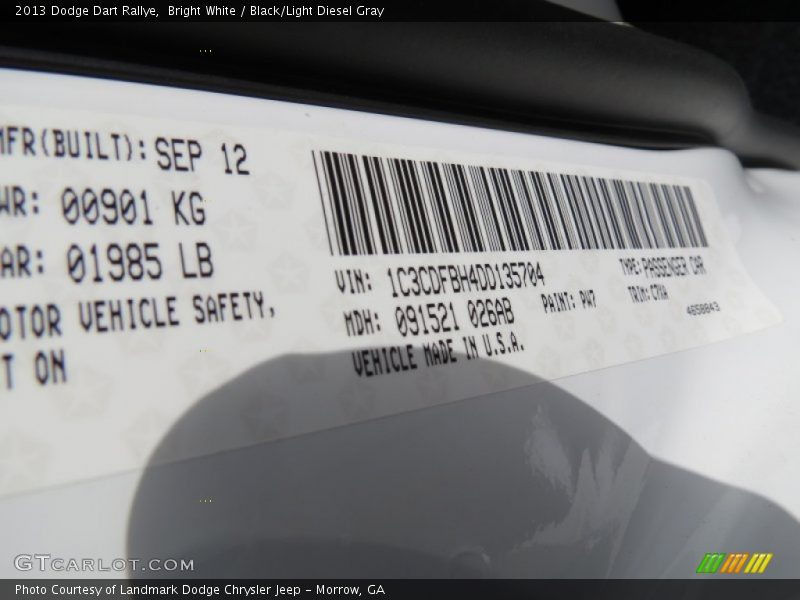 Bright White / Black/Light Diesel Gray 2013 Dodge Dart Rallye