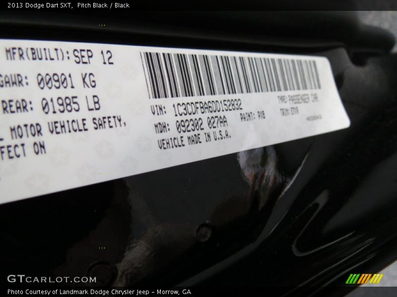 Pitch Black / Black 2013 Dodge Dart SXT