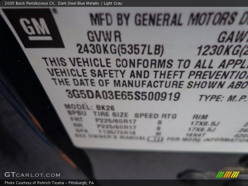 Dark Steel Blue Metallic / Light Gray 2005 Buick Rendezvous CX