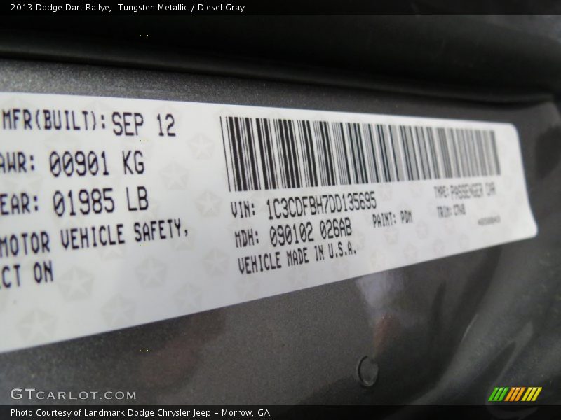 Tungsten Metallic / Diesel Gray 2013 Dodge Dart Rallye