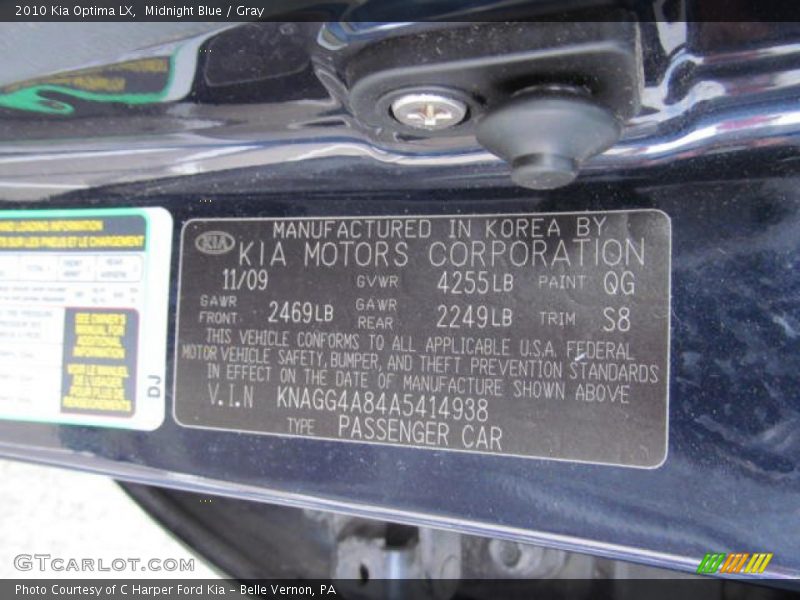 Midnight Blue / Gray 2010 Kia Optima LX