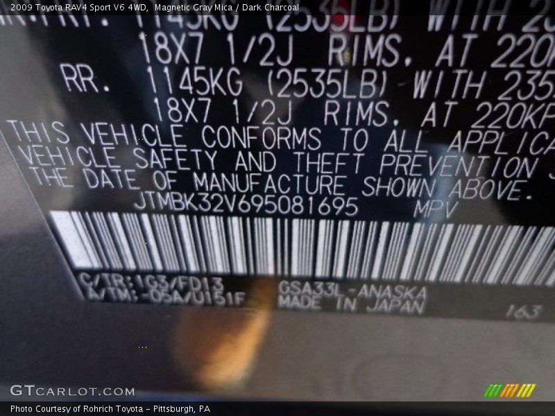 Magnetic Gray Mica / Dark Charcoal 2009 Toyota RAV4 Sport V6 4WD