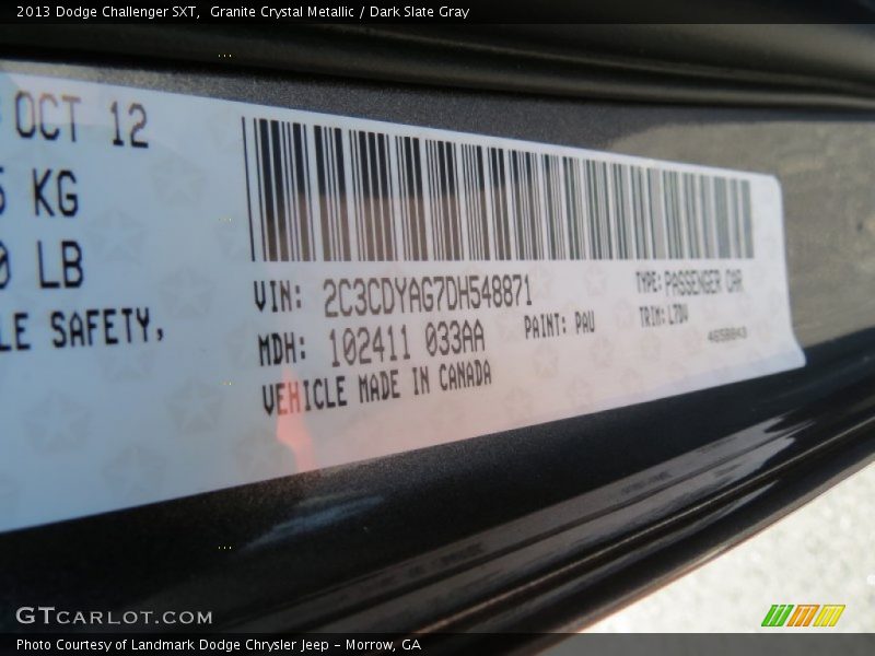Granite Crystal Metallic / Dark Slate Gray 2013 Dodge Challenger SXT