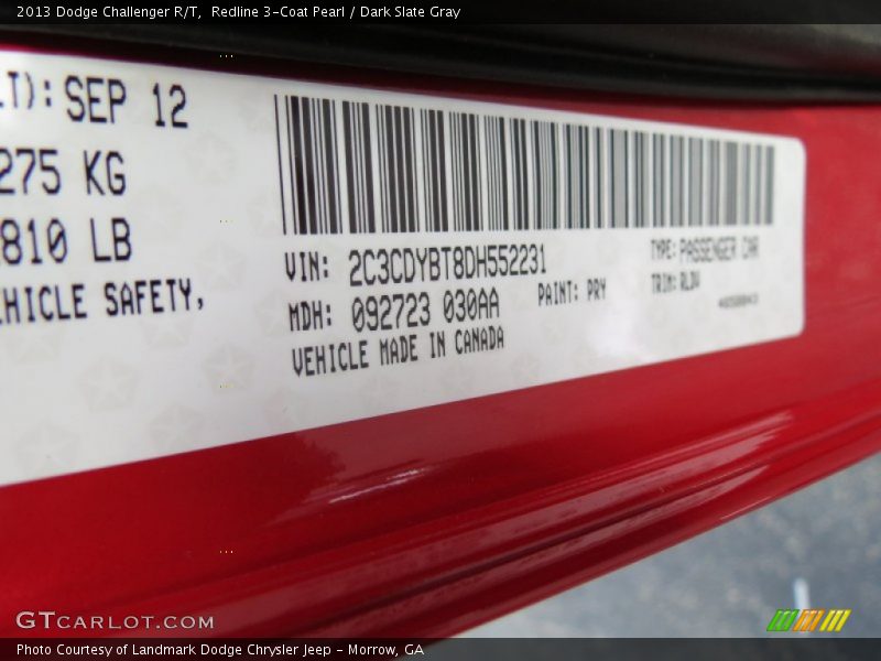 Redline 3-Coat Pearl / Dark Slate Gray 2013 Dodge Challenger R/T