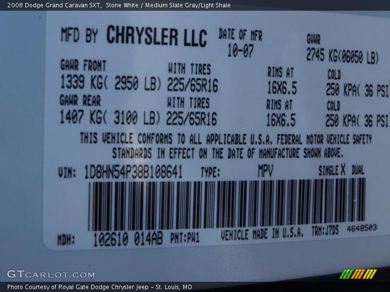Stone White / Medium Slate Gray/Light Shale 2008 Dodge Grand Caravan SXT