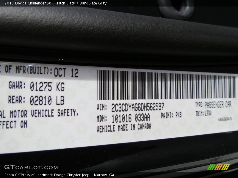 Pitch Black / Dark Slate Gray 2013 Dodge Challenger SXT