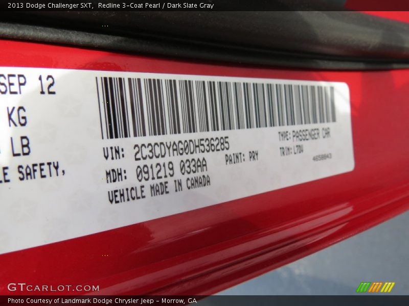 Redline 3-Coat Pearl / Dark Slate Gray 2013 Dodge Challenger SXT