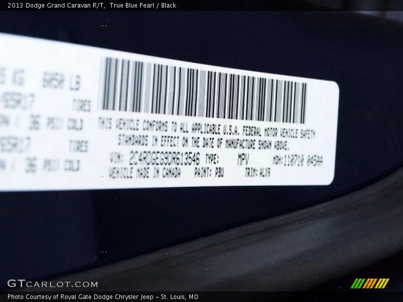 True Blue Pearl / Black 2013 Dodge Grand Caravan R/T