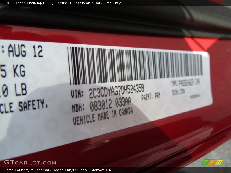 Redline 3-Coat Pearl / Dark Slate Gray 2013 Dodge Challenger SXT