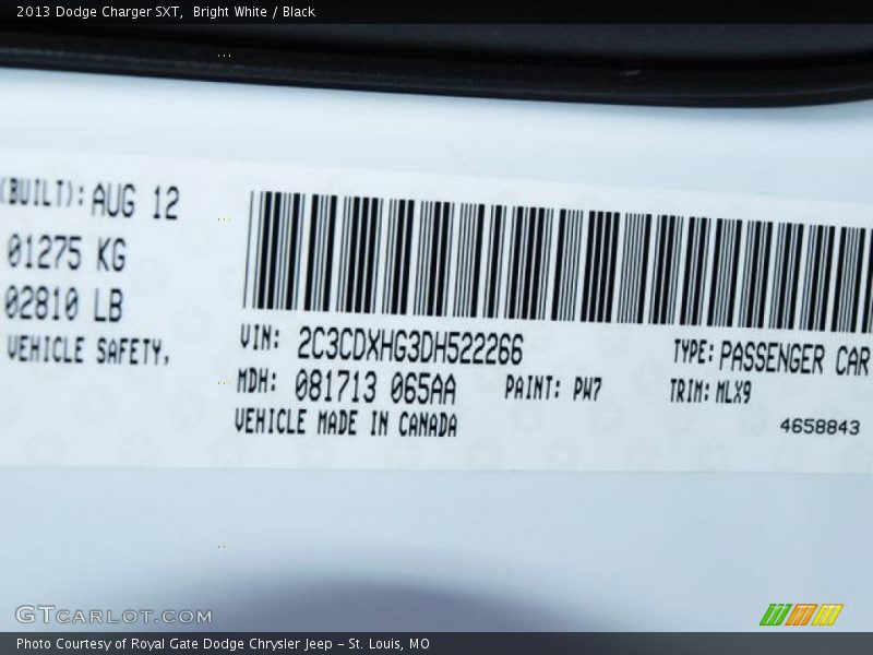 Bright White / Black 2013 Dodge Charger SXT