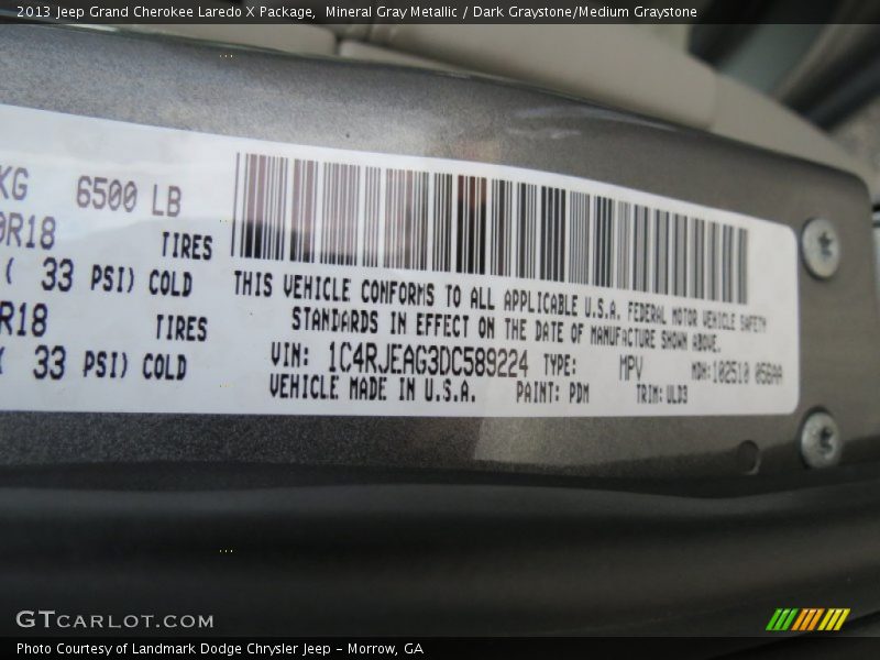 Mineral Gray Metallic / Dark Graystone/Medium Graystone 2013 Jeep Grand Cherokee Laredo X Package