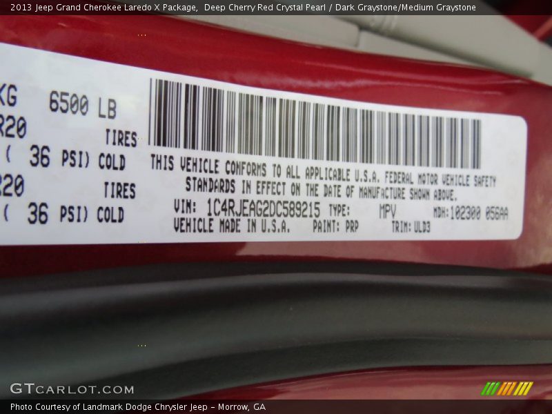 Deep Cherry Red Crystal Pearl / Dark Graystone/Medium Graystone 2013 Jeep Grand Cherokee Laredo X Package