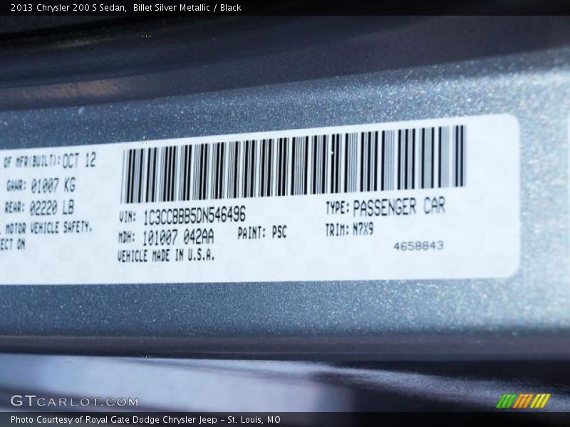 Billet Silver Metallic / Black 2013 Chrysler 200 S Sedan