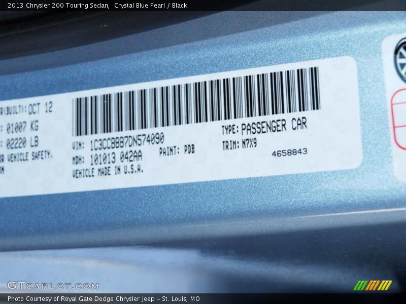 2013 200 Touring Sedan Crystal Blue Pearl Color Code PDB