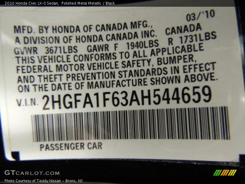 Polished Metal Metallic / Black 2010 Honda Civic LX-S Sedan