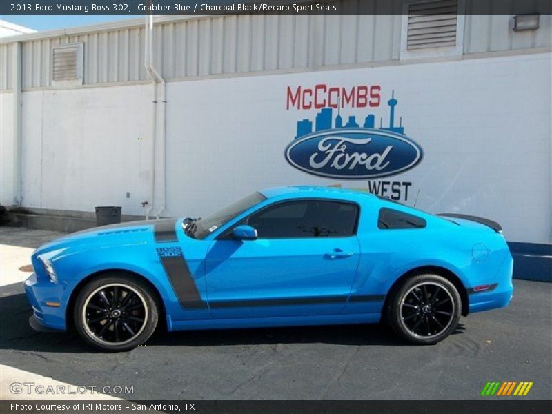 Grabber Blue / Charcoal Black/Recaro Sport Seats 2013 Ford Mustang Boss 302