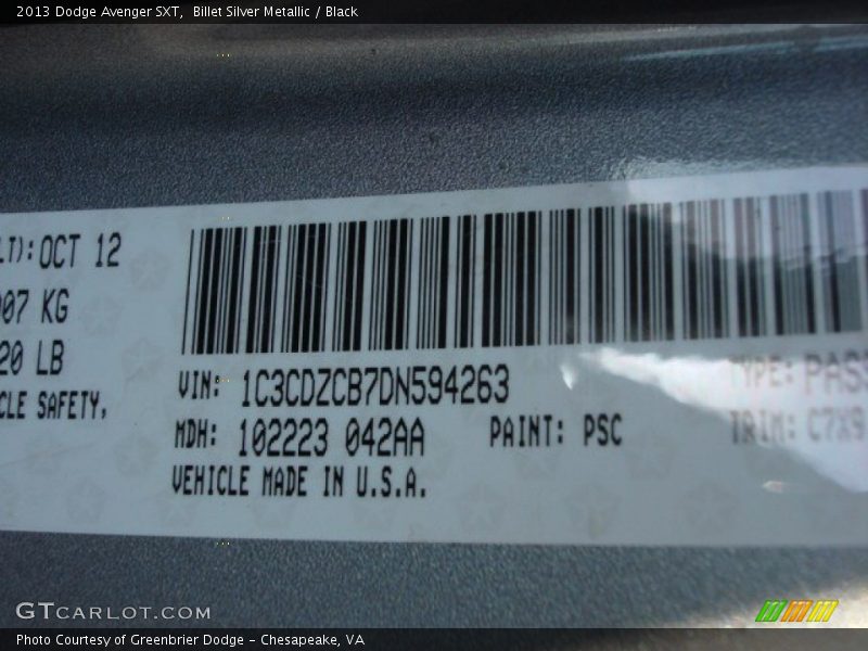 Billet Silver Metallic / Black 2013 Dodge Avenger SXT