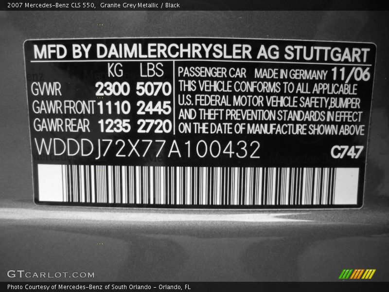 Granite Grey Metallic / Black 2007 Mercedes-Benz CLS 550
