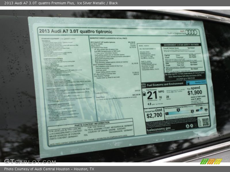  2013 A7 3.0T quattro Premium Plus Window Sticker