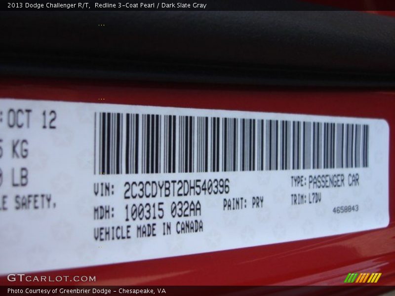 Redline 3-Coat Pearl / Dark Slate Gray 2013 Dodge Challenger R/T