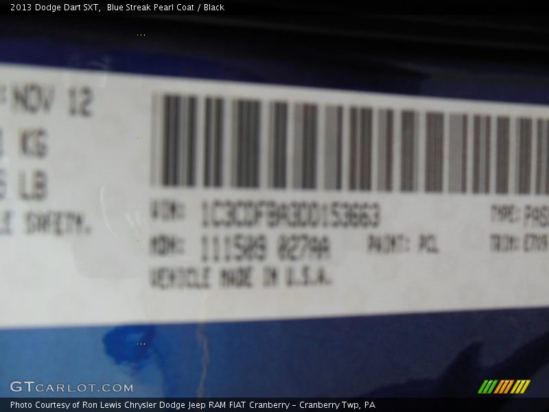 Blue Streak Pearl Coat / Black 2013 Dodge Dart SXT