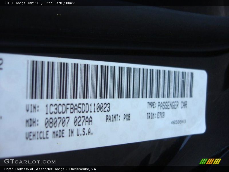 Pitch Black / Black 2013 Dodge Dart SXT