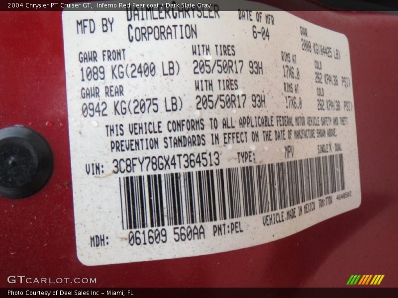Inferno Red Pearlcoat / Dark Slate Gray 2004 Chrysler PT Cruiser GT