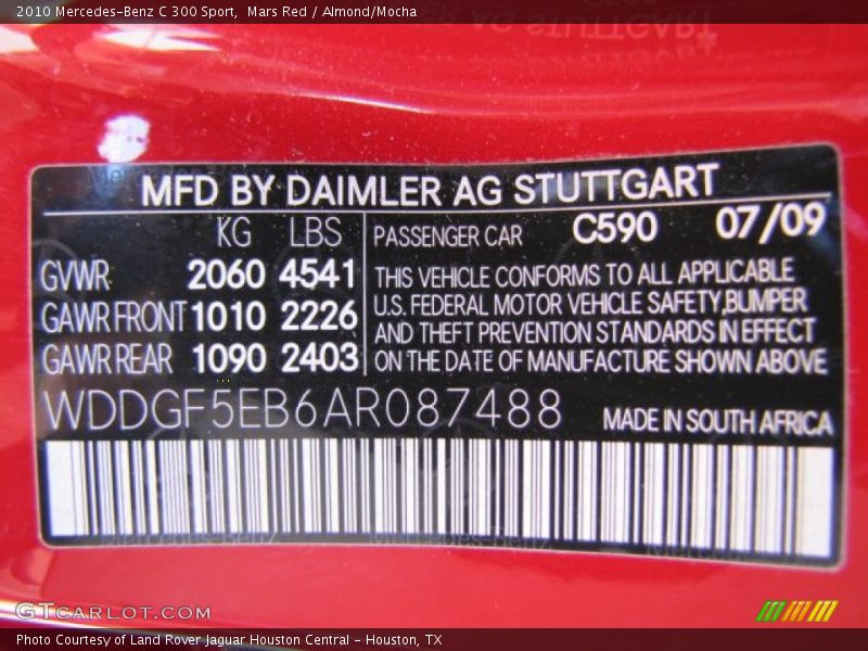 Mars Red / Almond/Mocha 2010 Mercedes-Benz C 300 Sport