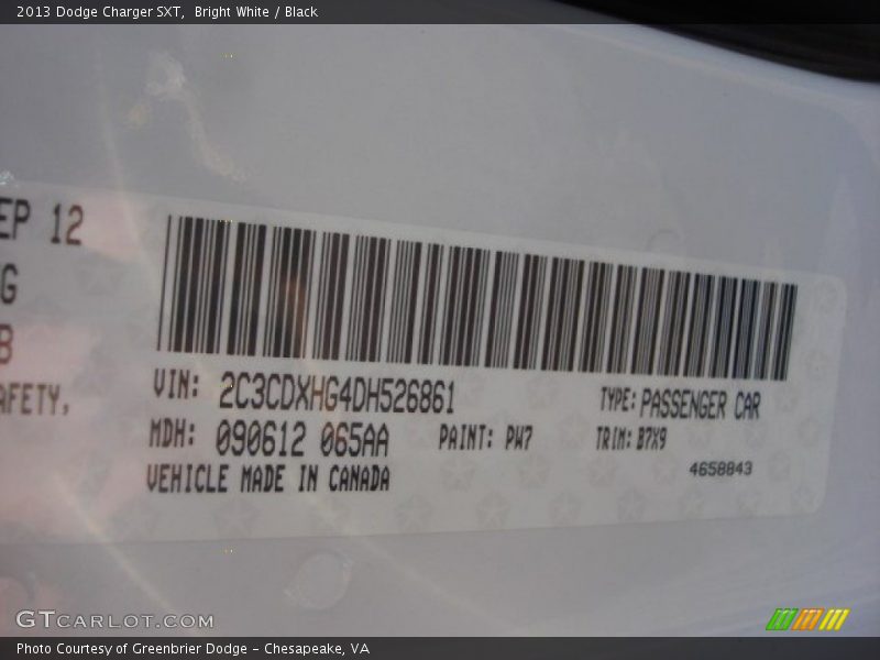 Bright White / Black 2013 Dodge Charger SXT