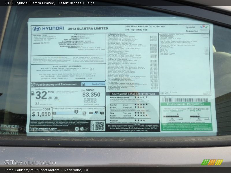 Desert Bronze / Beige 2013 Hyundai Elantra Limited