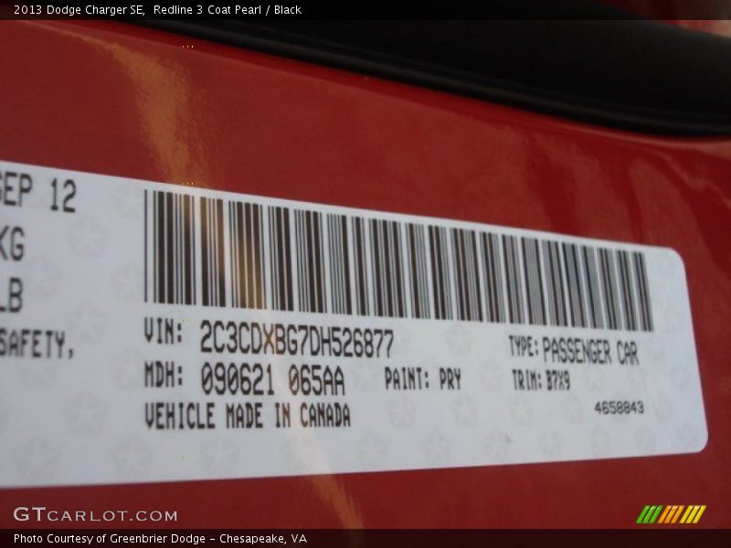 Redline 3 Coat Pearl / Black 2013 Dodge Charger SE