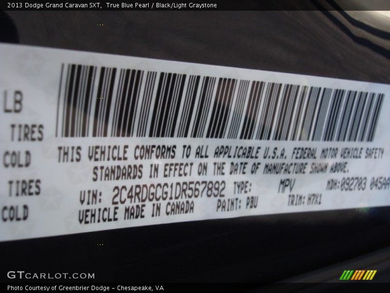 True Blue Pearl / Black/Light Graystone 2013 Dodge Grand Caravan SXT
