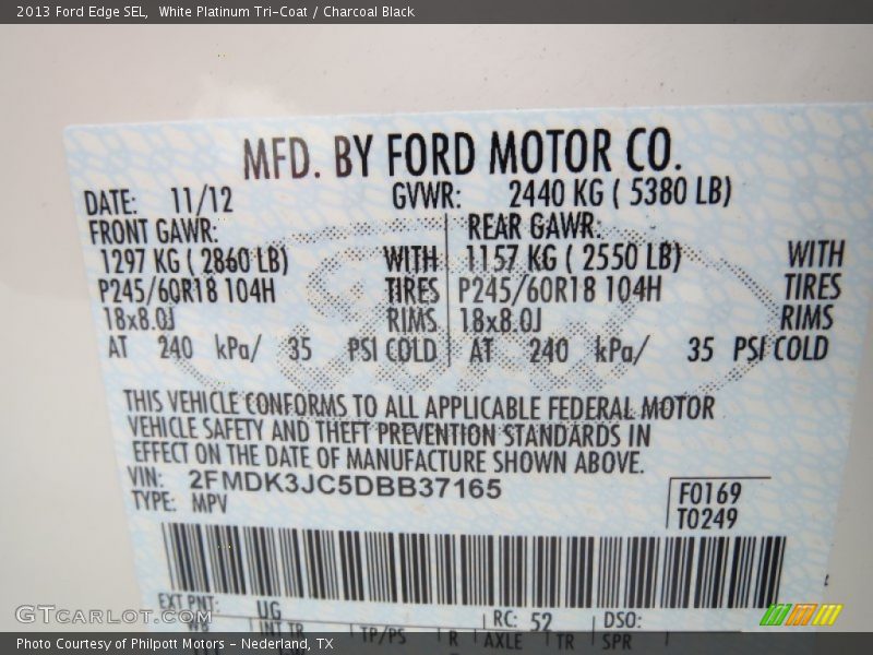 White Platinum Tri-Coat / Charcoal Black 2013 Ford Edge SEL