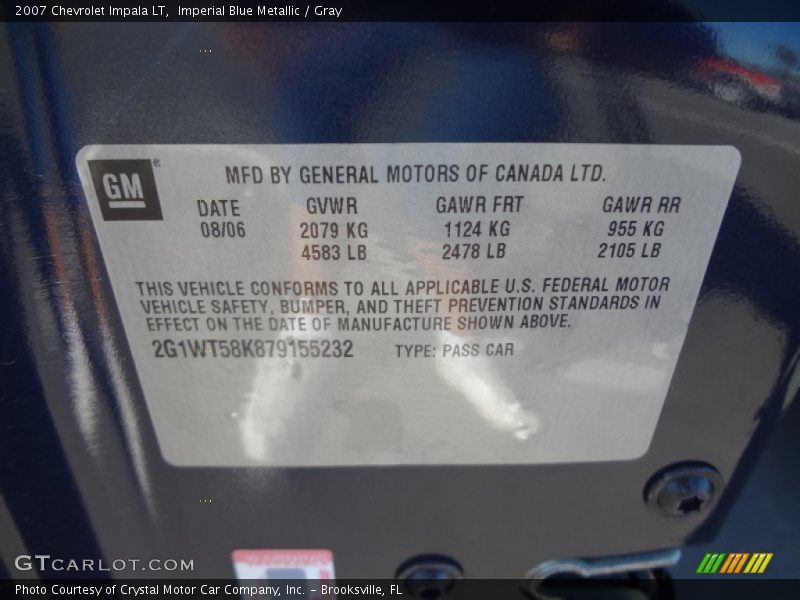 Imperial Blue Metallic / Gray 2007 Chevrolet Impala LT