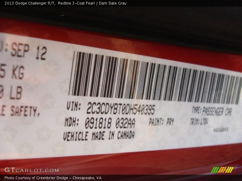 Redline 3-Coat Pearl / Dark Slate Gray 2013 Dodge Challenger R/T