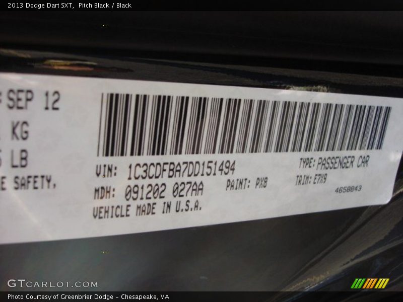 Pitch Black / Black 2013 Dodge Dart SXT