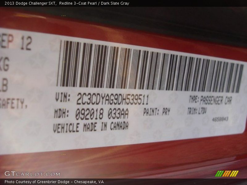 Redline 3-Coat Pearl / Dark Slate Gray 2013 Dodge Challenger SXT