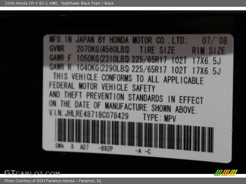 Nighthawk Black Pearl / Black 2008 Honda CR-V EX-L 4WD