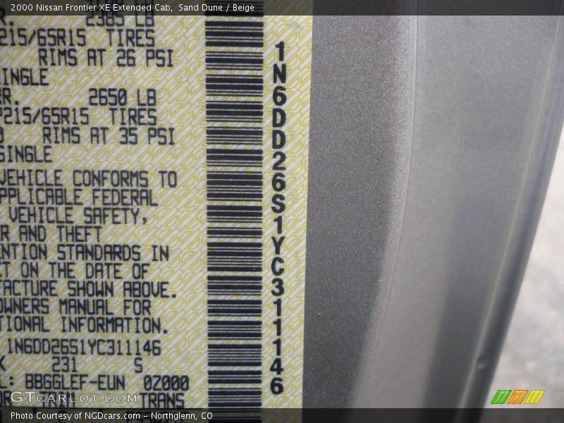 Sand Dune / Beige 2000 Nissan Frontier XE Extended Cab