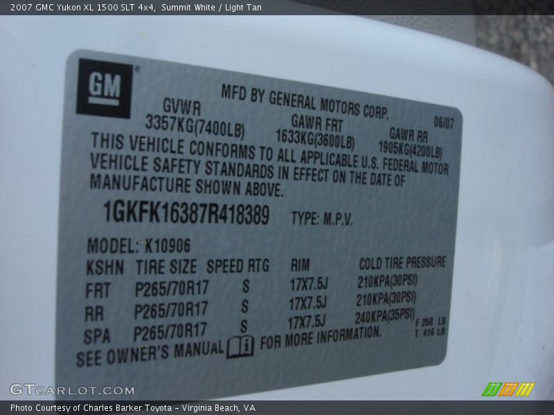 Summit White / Light Tan 2007 GMC Yukon XL 1500 SLT 4x4