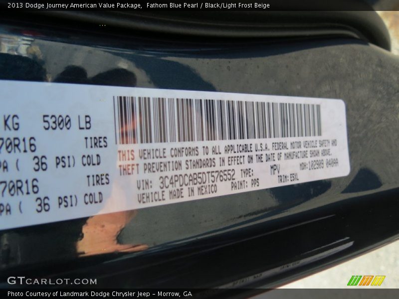 2013 Journey American Value Package Fathom Blue Pearl Color Code PPS