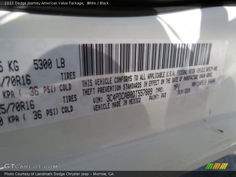 White / Black 2013 Dodge Journey American Value Package