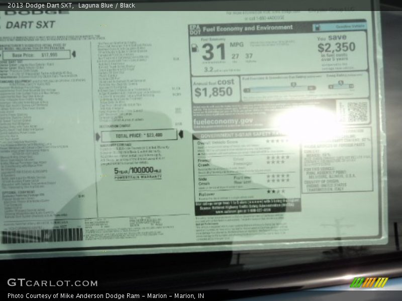 Laguna Blue / Black 2013 Dodge Dart SXT