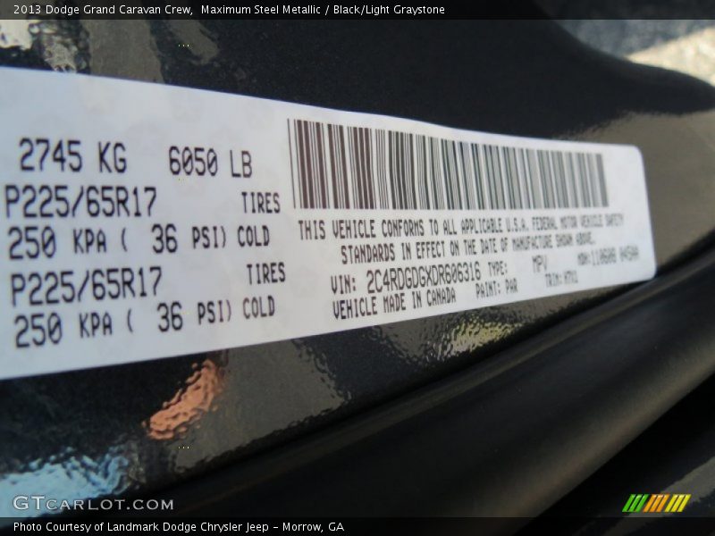 Maximum Steel Metallic / Black/Light Graystone 2013 Dodge Grand Caravan Crew