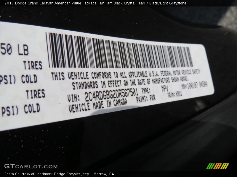 Brilliant Black Crystal Pearl / Black/Light Graystone 2013 Dodge Grand Caravan American Value Package