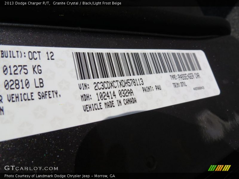Granite Crystal / Black/Light Frost Beige 2013 Dodge Charger R/T