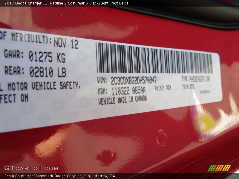Redline 3 Coat Pearl / Black/Light Frost Beige 2013 Dodge Charger SE