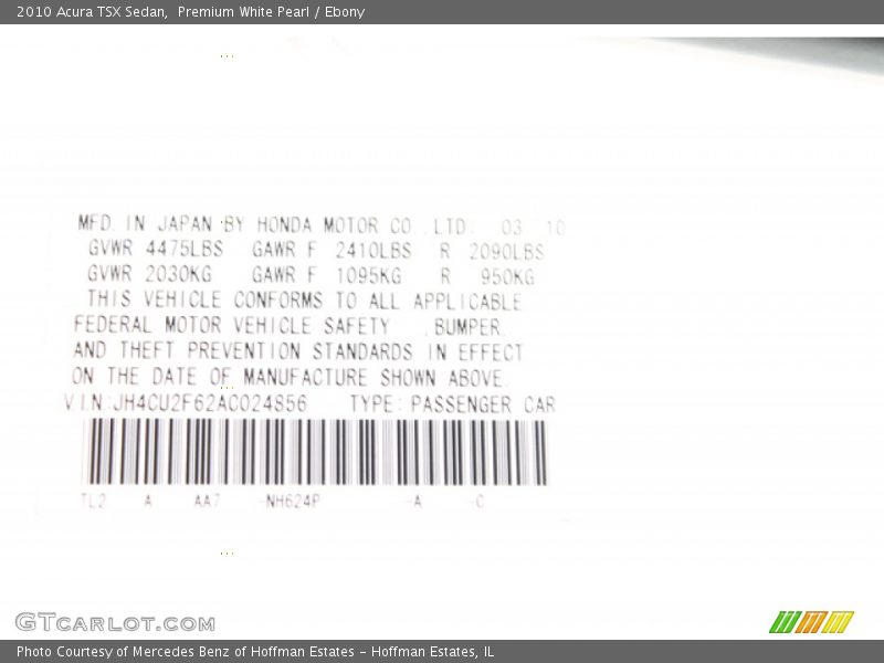 Premium White Pearl / Ebony 2010 Acura TSX Sedan