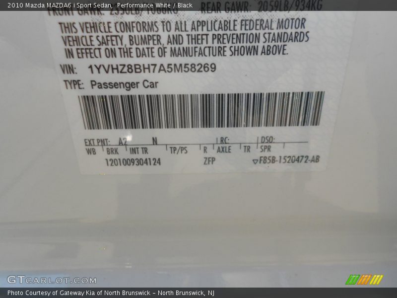 Performance White / Black 2010 Mazda MAZDA6 i Sport Sedan